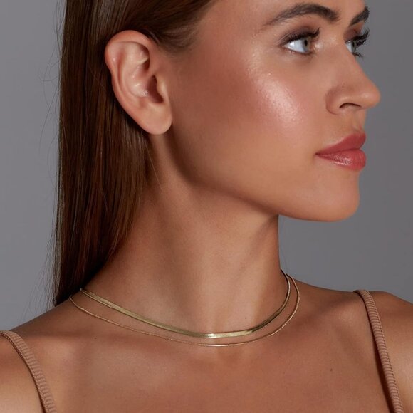 ⚡ Snake Chain Herringbone Necklace For Women Gold Filled 14K Gold Silver Plated - Picture 6 of 7